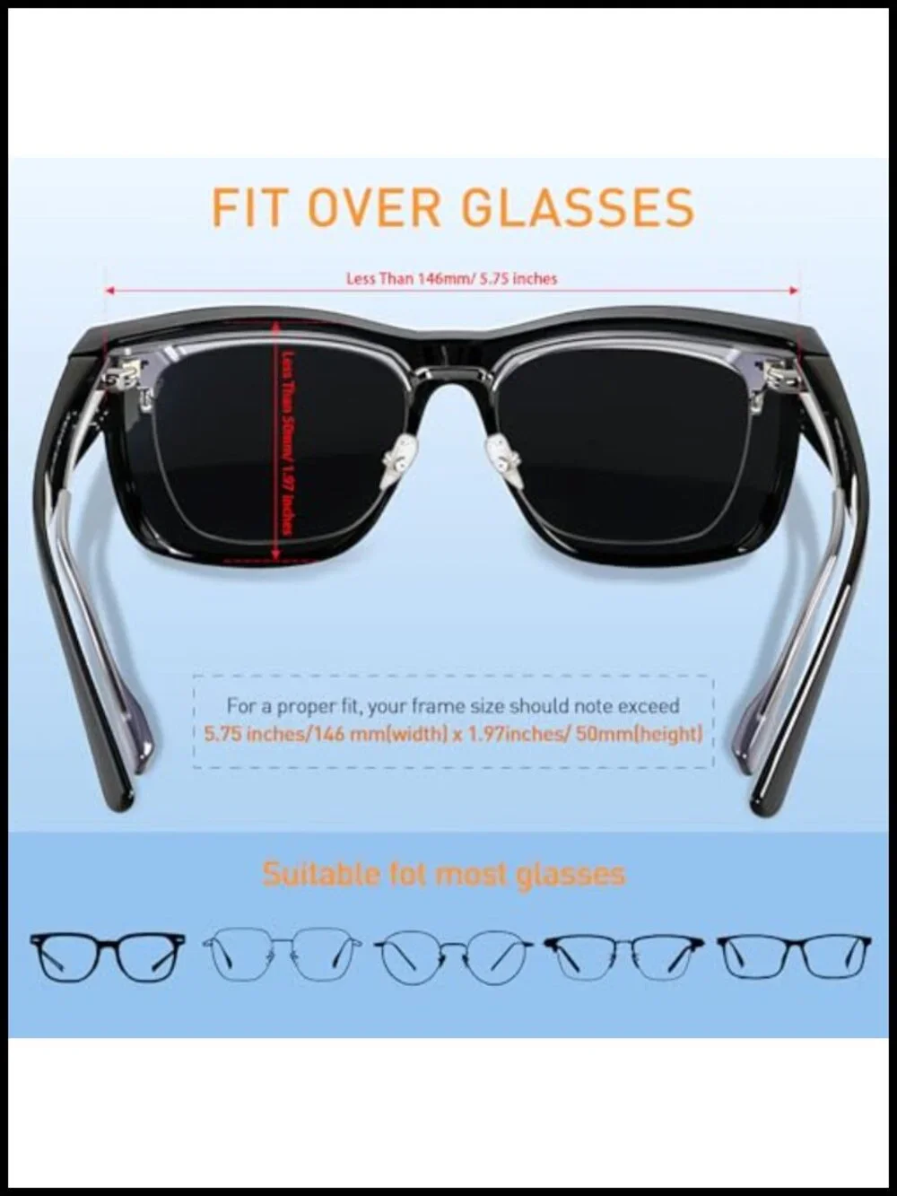 Fit Over Glasses Polarized Sunglasses Oversized Square UV400 Protection
